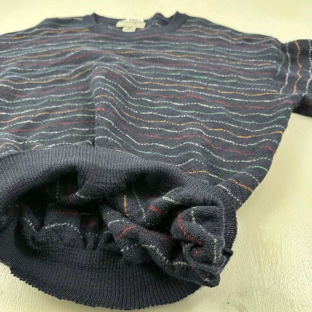 Vintage Tricots St‎ Raphael Grandpa Sweater Mens Large Merino Wool Blue Colorful